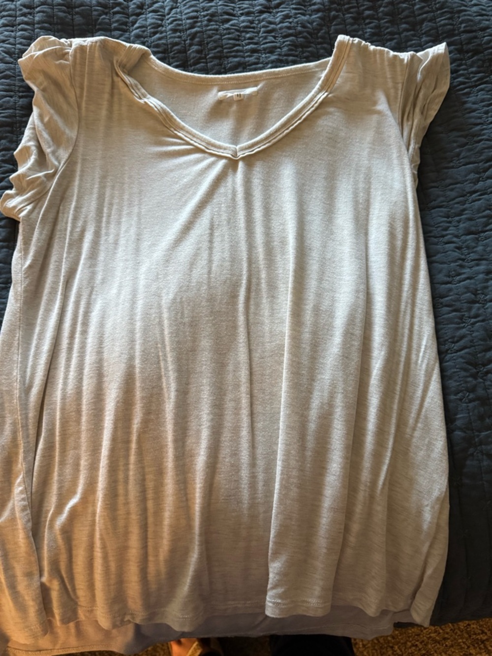 Maurices Light Gray V-Neck Short Sleeve Ruffle Top